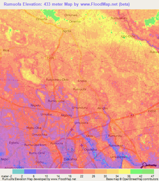 Rumuofa,Nigeria Elevation Map