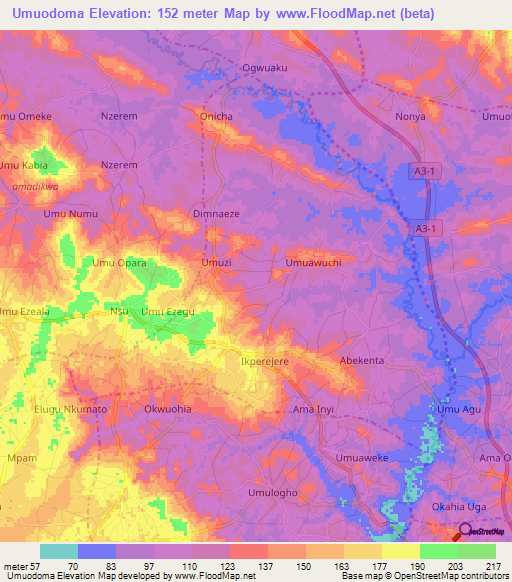 Umuodoma,Nigeria Elevation Map