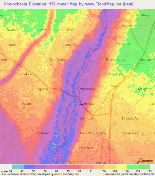 Umuocheala,Nigeria Elevation Map