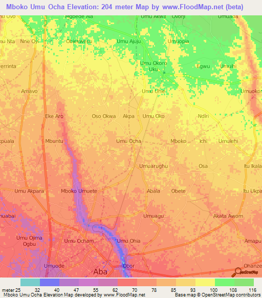 Mboko Umu Ocha,Nigeria Elevation Map