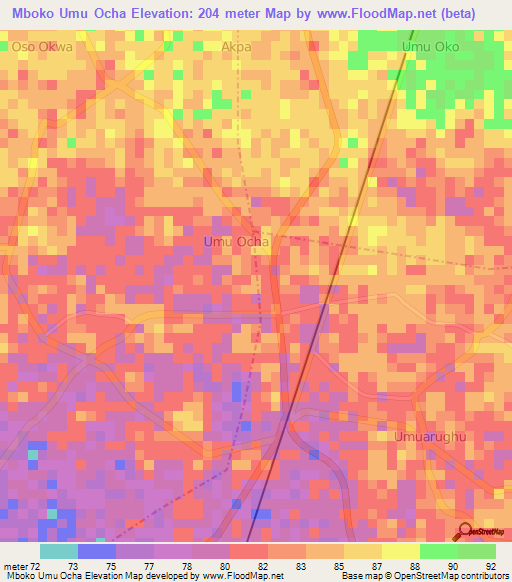 Mboko Umu Ocha,Nigeria Elevation Map