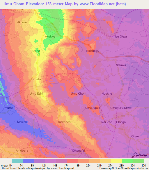 Umu Obom,Nigeria Elevation Map