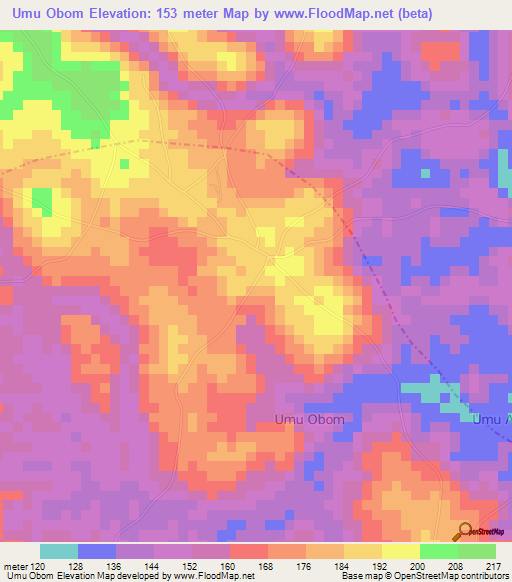 Umu Obom,Nigeria Elevation Map