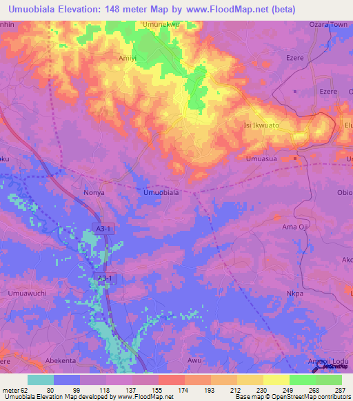 Umuobiala,Nigeria Elevation Map