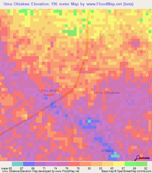 Umu Obiakwa,Nigeria Elevation Map