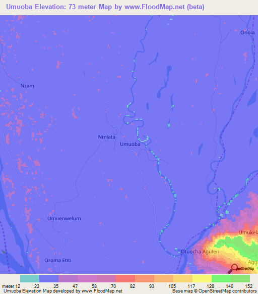 Umuoba,Nigeria Elevation Map