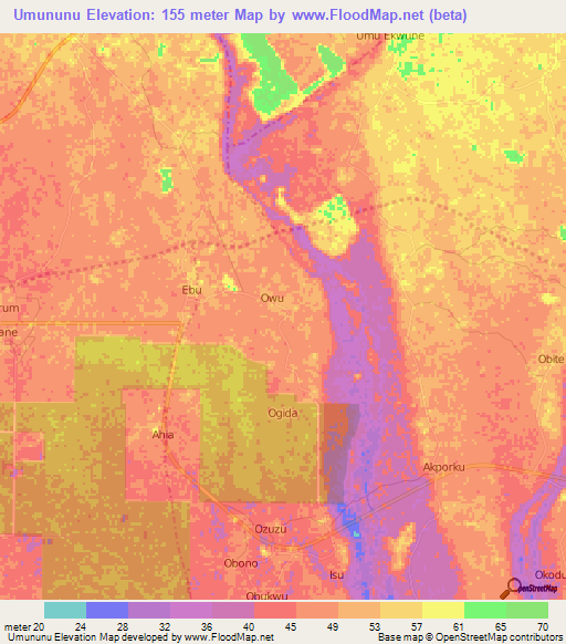 Umununu,Nigeria Elevation Map