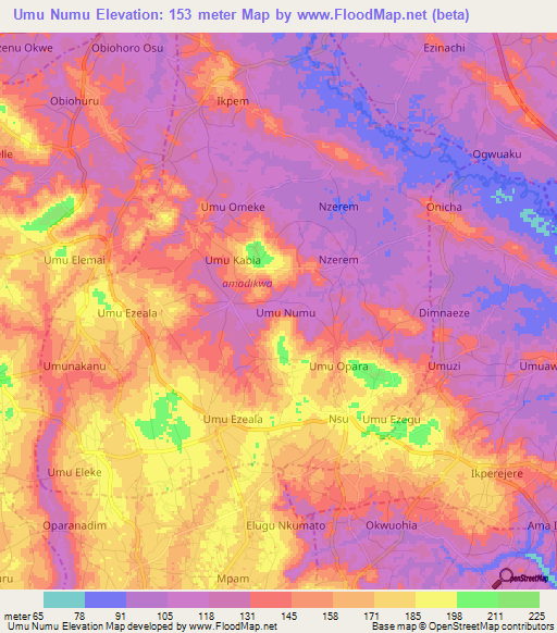 Umu Numu,Nigeria Elevation Map