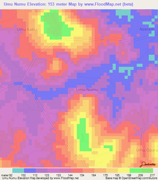 Umu Numu,Nigeria Elevation Map