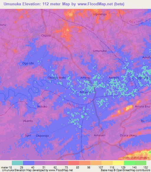 Umunuka,Nigeria Elevation Map