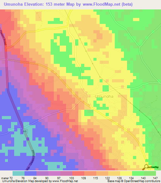 Umunoha,Nigeria Elevation Map