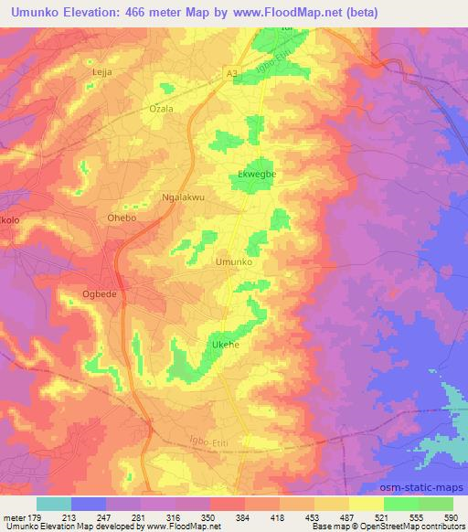 Umunko,Nigeria Elevation Map