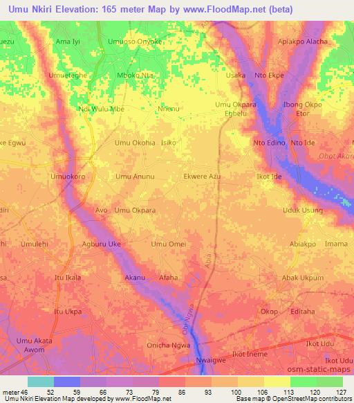 Umu Nkiri,Nigeria Elevation Map