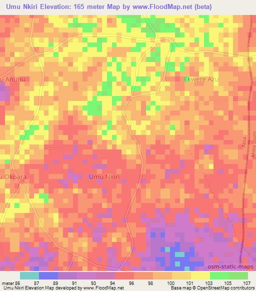 Umu Nkiri,Nigeria Elevation Map