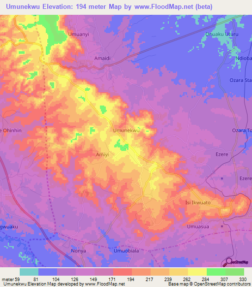 Umunekwu,Nigeria Elevation Map