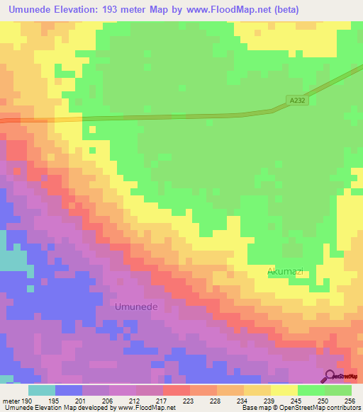 Umunede,Nigeria Elevation Map