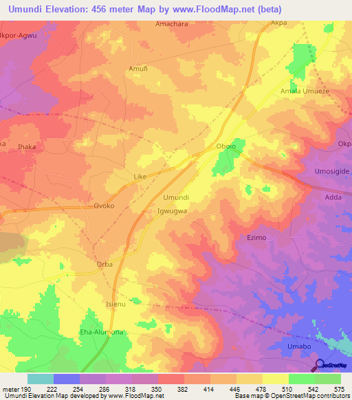 Umundi,Nigeria Elevation Map