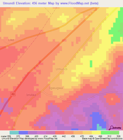 Umundi,Nigeria Elevation Map