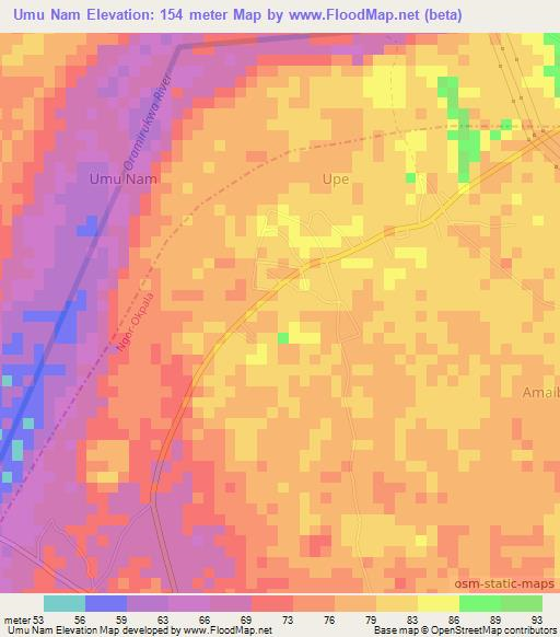 Umu Nam,Nigeria Elevation Map