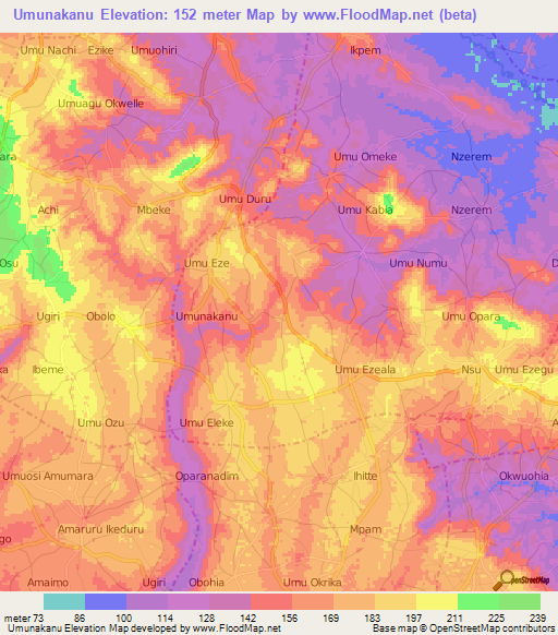 Umunakanu,Nigeria Elevation Map