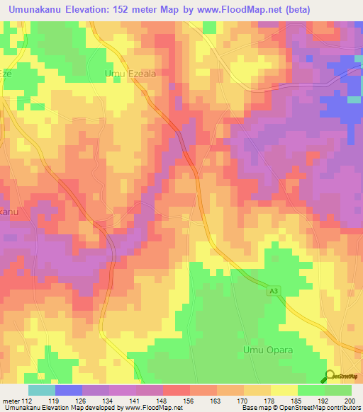 Umunakanu,Nigeria Elevation Map