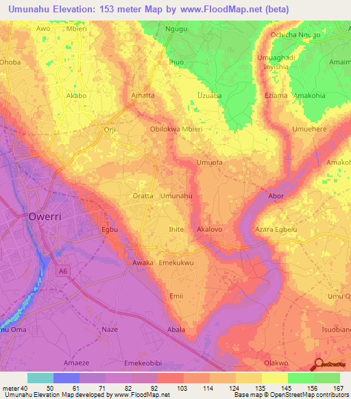 Umunahu,Nigeria Elevation Map