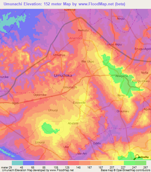 Umunachi,Nigeria Elevation Map