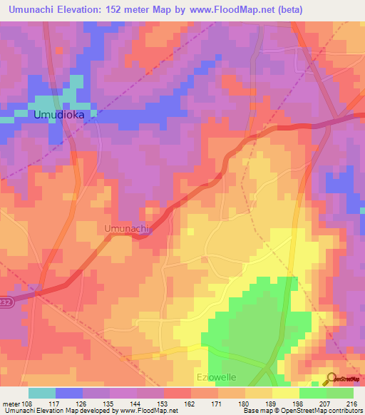 Umunachi,Nigeria Elevation Map