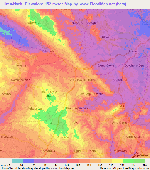 Umu-Nachi,Nigeria Elevation Map