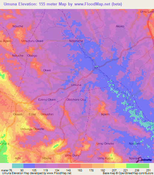 Umuna,Nigeria Elevation Map