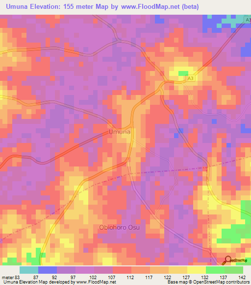 Umuna,Nigeria Elevation Map