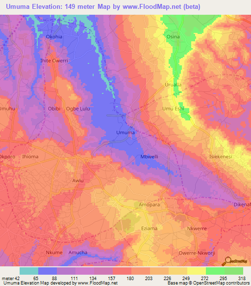 Umuma,Nigeria Elevation Map