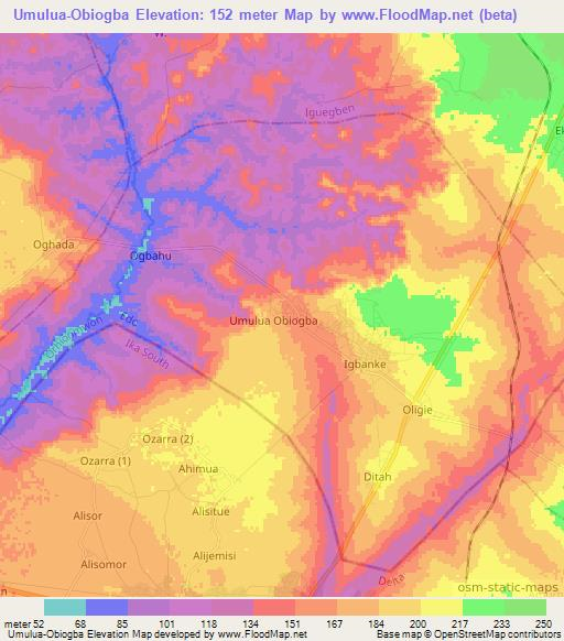 Umulua-Obiogba,Nigeria Elevation Map