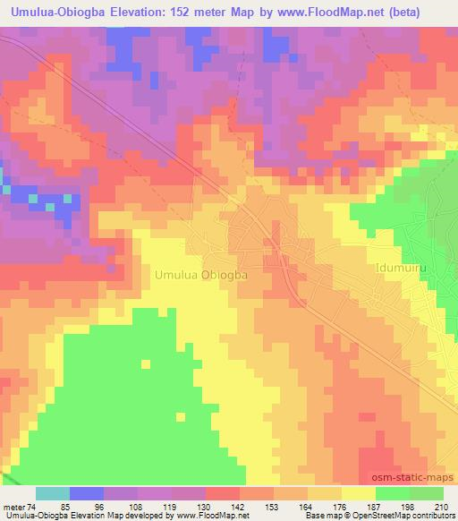 Umulua-Obiogba,Nigeria Elevation Map