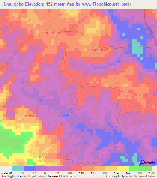 Umulogho,Nigeria Elevation Map