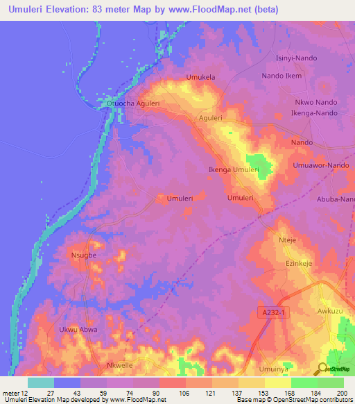 Umuleri,Nigeria Elevation Map