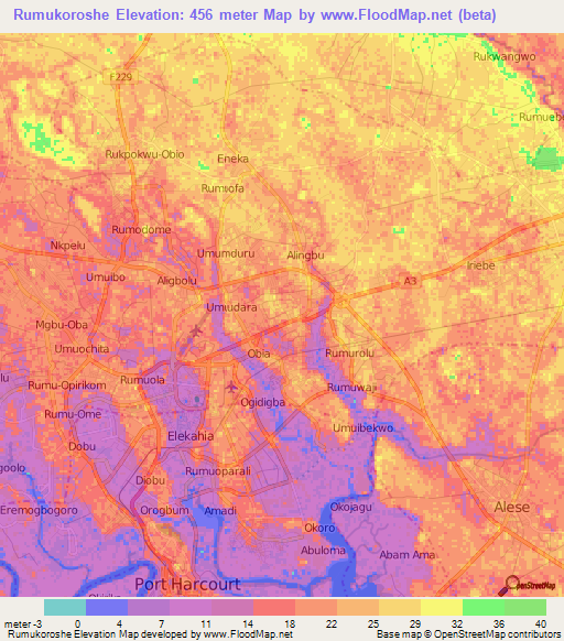 Rumukoroshe,Nigeria Elevation Map