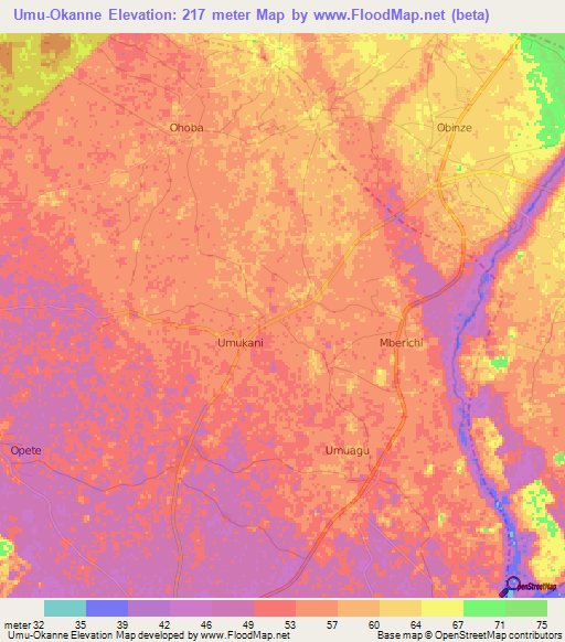 Umu-Okanne,Nigeria Elevation Map