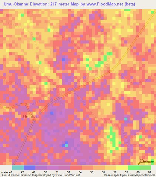 Umu-Okanne,Nigeria Elevation Map