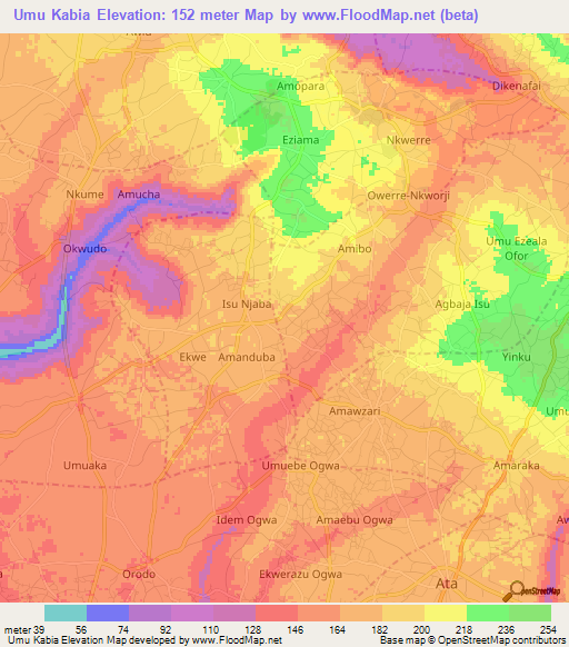 Umu Kabia,Nigeria Elevation Map