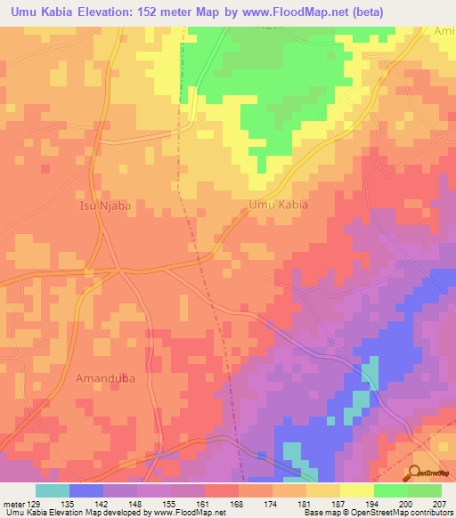 Umu Kabia,Nigeria Elevation Map