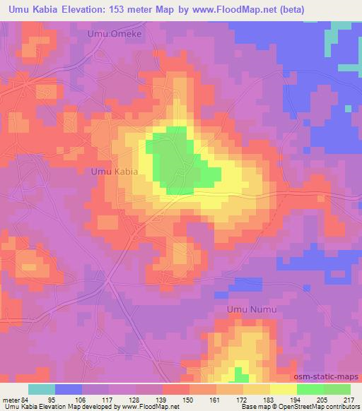 Umu Kabia,Nigeria Elevation Map