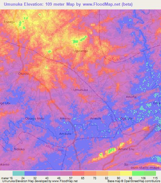 Umunuka,Nigeria Elevation Map