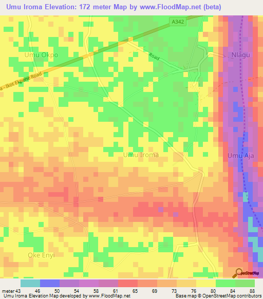 Umu Iroma,Nigeria Elevation Map