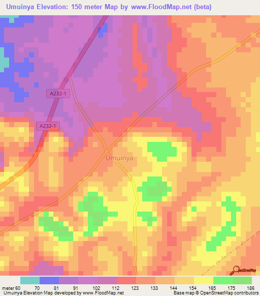 Umuinya,Nigeria Elevation Map