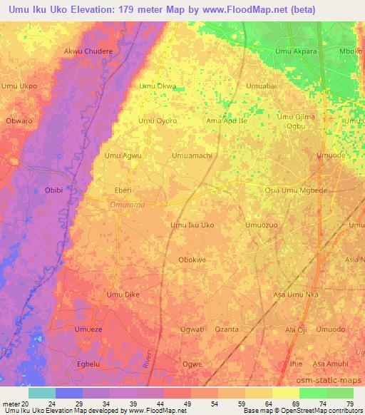 Umu Iku Uko,Nigeria Elevation Map