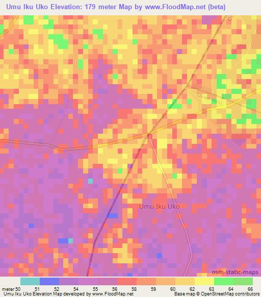 Umu Iku Uko,Nigeria Elevation Map