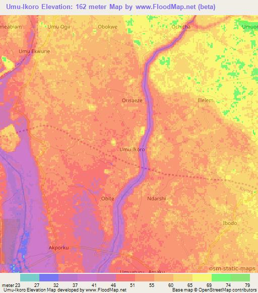 Umu-Ikoro,Nigeria Elevation Map