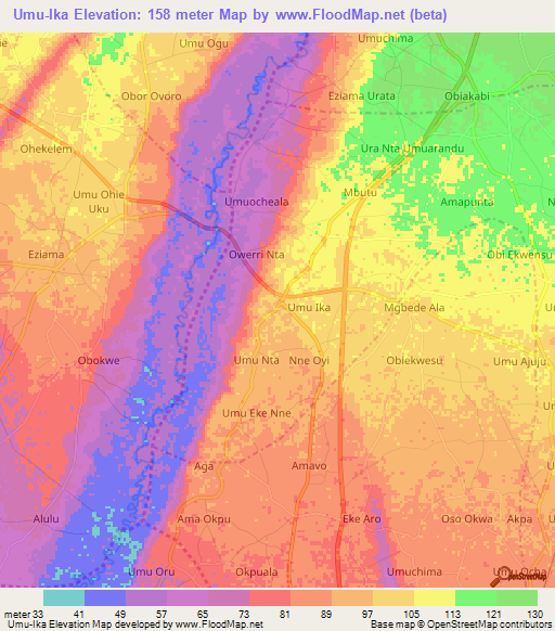 Umu-Ika,Nigeria Elevation Map