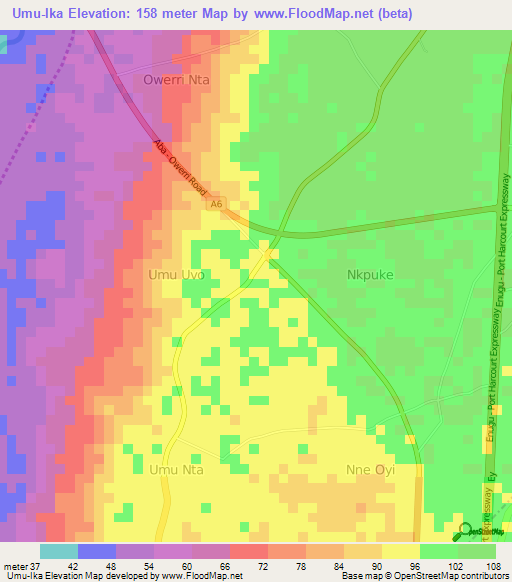 Umu-Ika,Nigeria Elevation Map